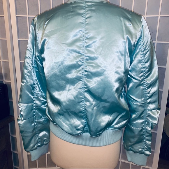 🔹BABY BLUE BOMBER JACKET, Satiny, Charlotte Russe - Picture 2 of 16